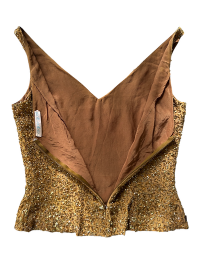 70s Gold Beaded V-Neck Top -- New with Tags (S)