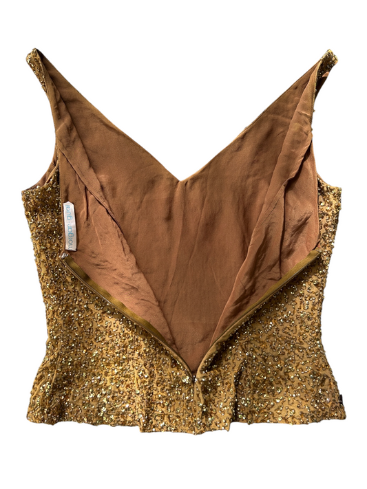 70s Gold Beaded V-Neck Top -- New with Tags (S)