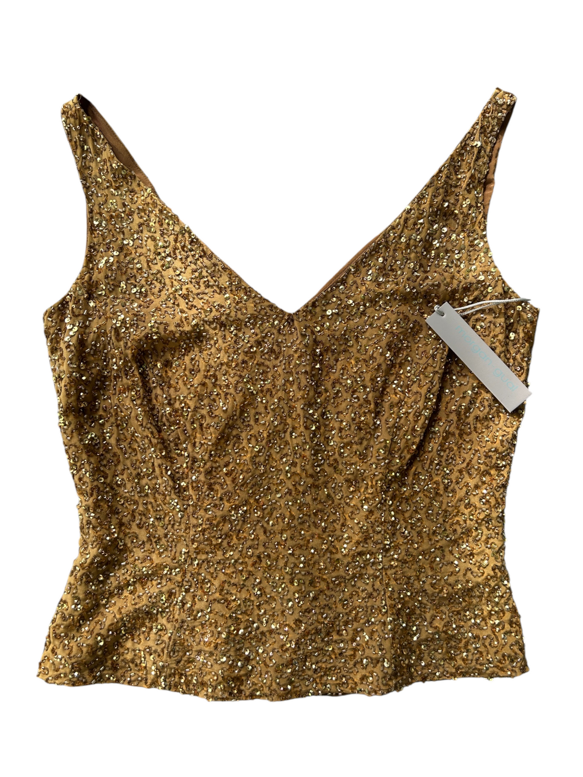 70s Gold Beaded V-Neck Top -- New with Tags (S)