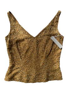 70s Gold Beaded V-Neck Top -- New with Tags (S)
