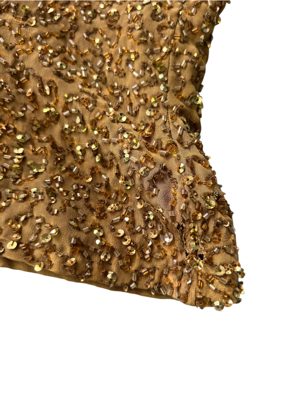 70s Gold Beaded V-Neck Top -- New with Tags (S)