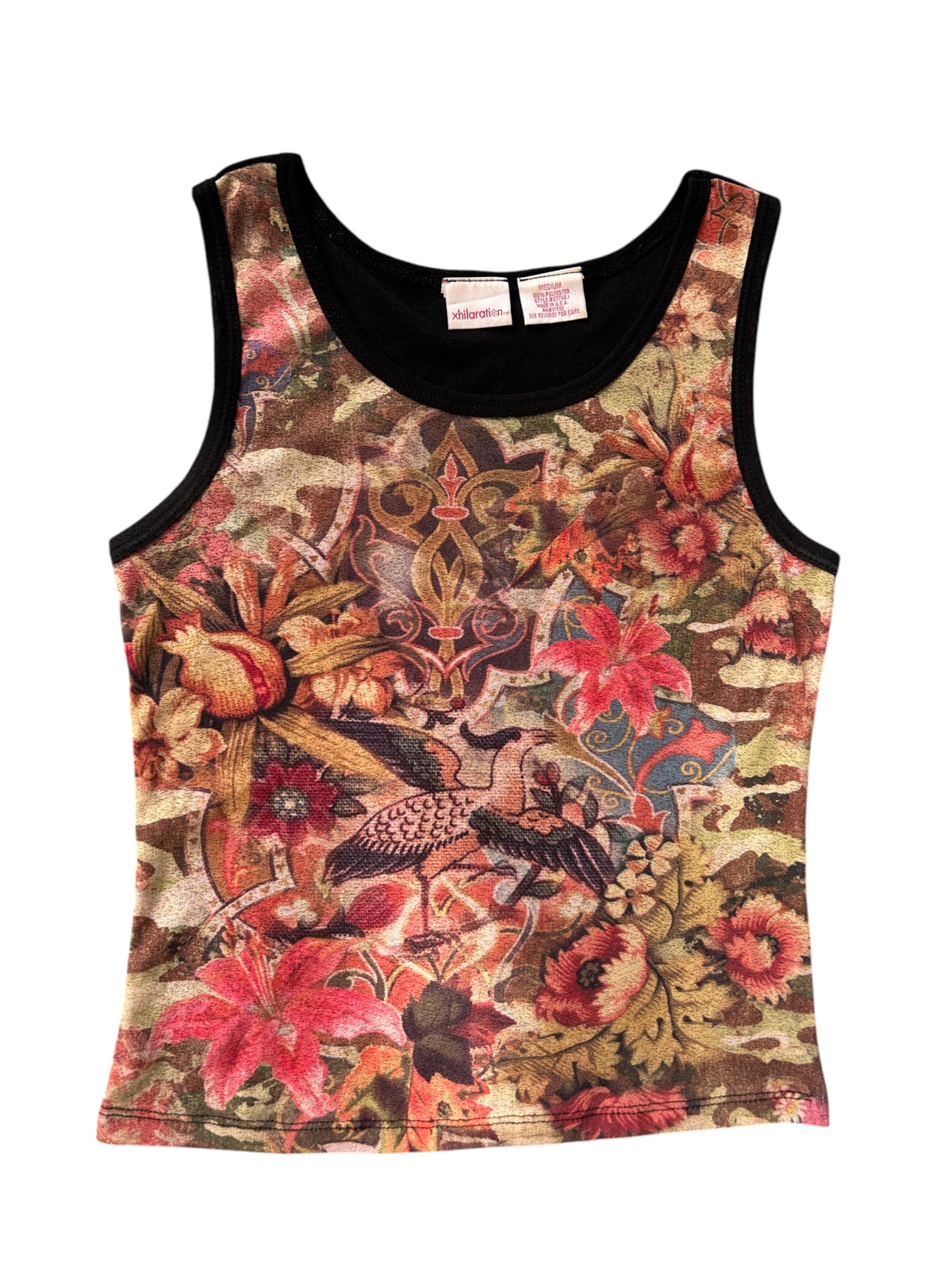 Y2k Mesh Tapestry Floral Print Tank Top (M)
