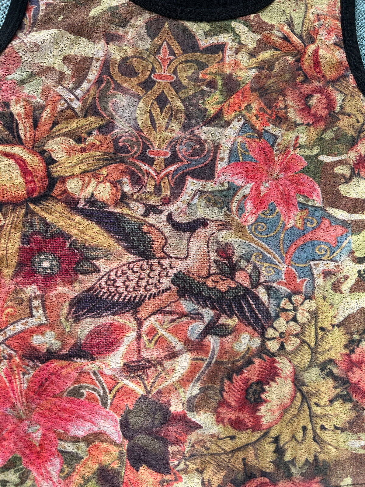 Y2k Mesh Tapestry Floral Print Tank Top (M)