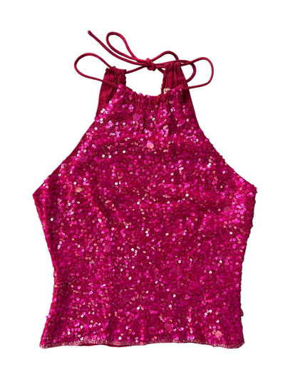 70s Hot Pink Sequin Tank Top (XS)