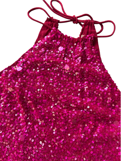 70s Hot Pink Sequin Tank Top (XS)
