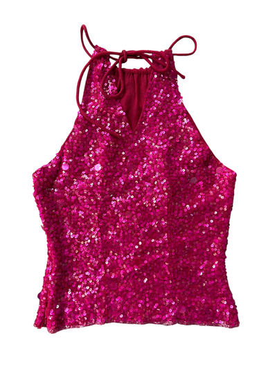70s Hot Pink Sequin Tank Top (XS)