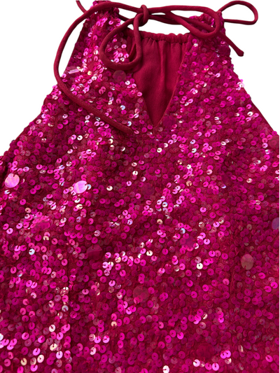 70s Hot Pink Sequin Tank Top (XS)