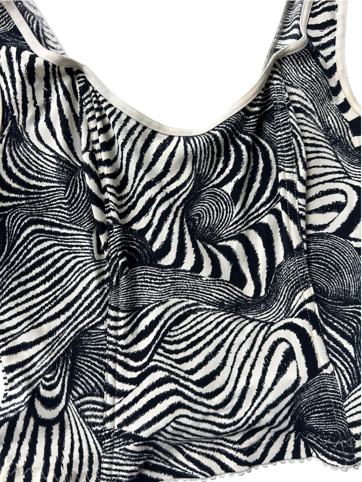 90s Black & White Swirl Print Corset Tank (XS)