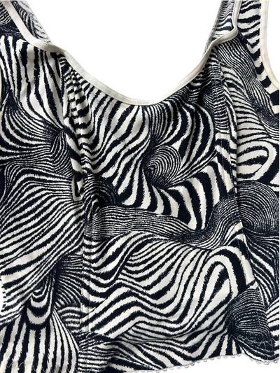 90s Black & White Swirl Print Corset Tank (XS)
