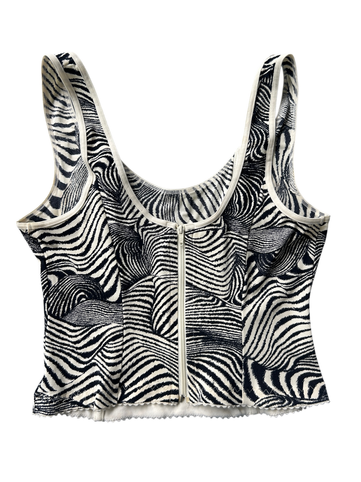 90s Black & White Swirl Print Corset Tank (XS)