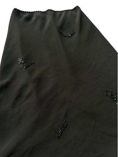 90s Black Midi Skirt with Beaded Floral Appliqués -- As-is (S)