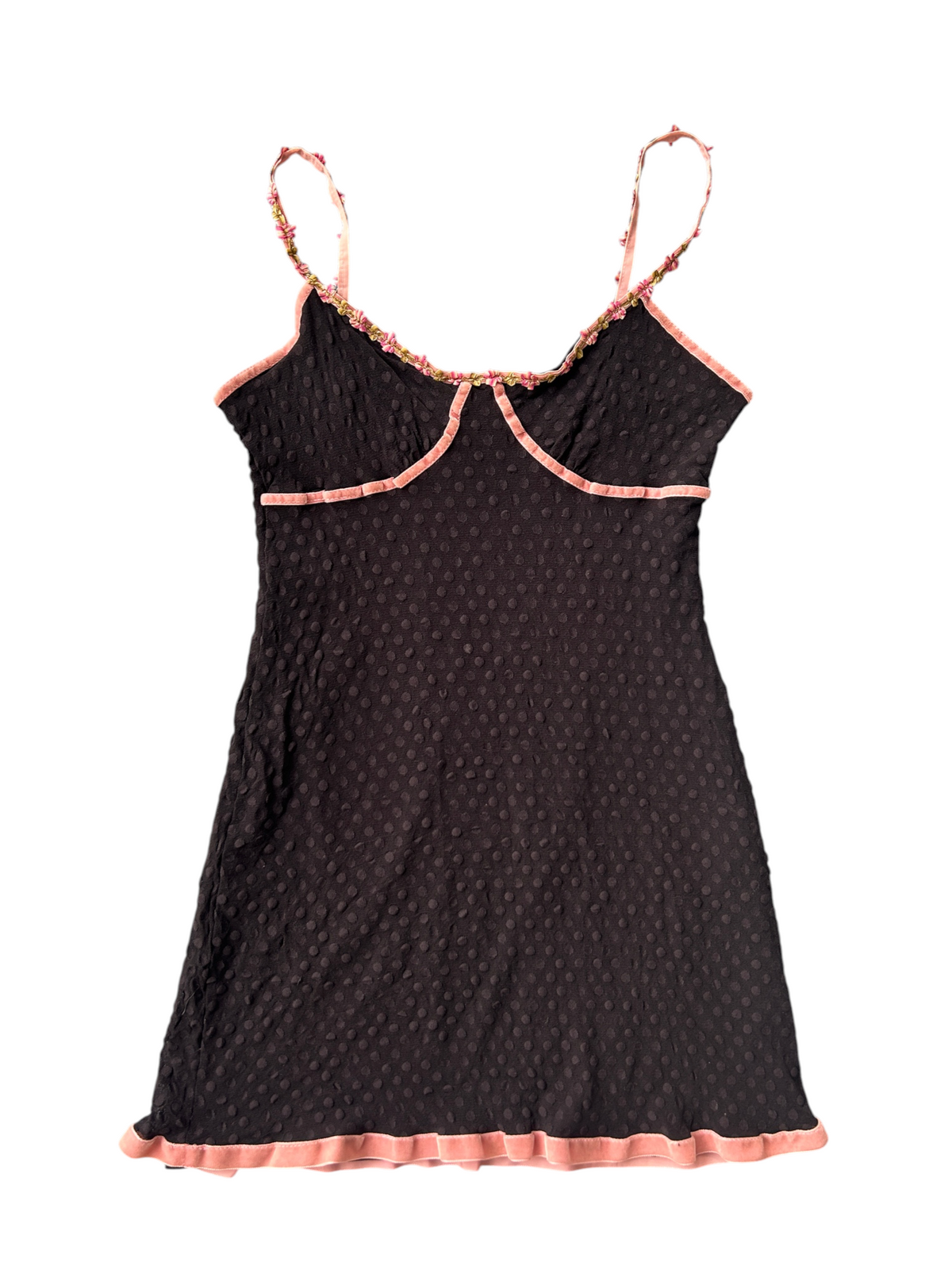 Y2k Betsey Johnson Swiss Polka Dot Mini Dress with Velvet Trim (S)