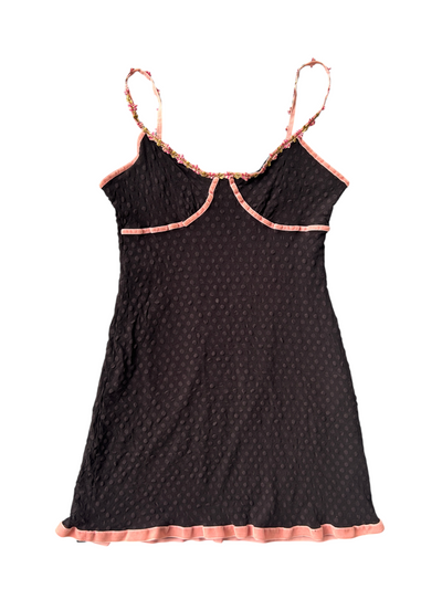 Y2k Betsey Johnson Swiss Polka Dot Mini Dress with Velvet Trim (S)