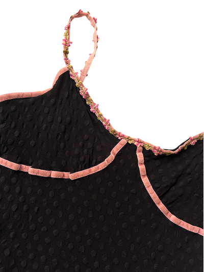Y2k Betsey Johnson Swiss Polka Dot Mini Dress with Velvet Trim (S)