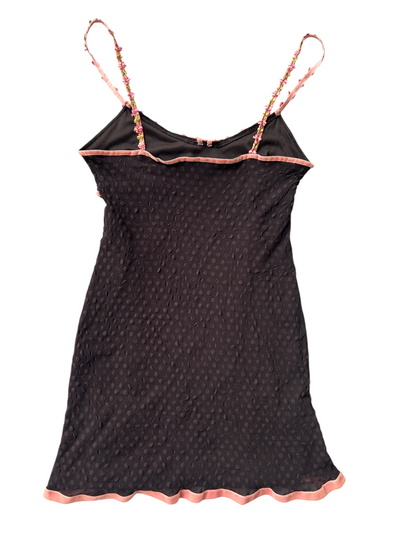 Y2k Betsey Johnson Swiss Polka Dot Mini Dress with Velvet Trim (S)