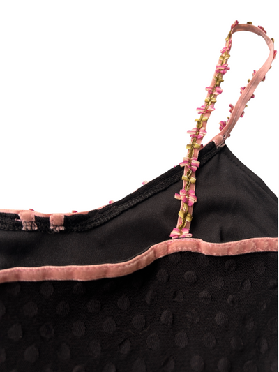 Y2k Betsey Johnson Swiss Polka Dot Mini Dress with Velvet Trim (S)