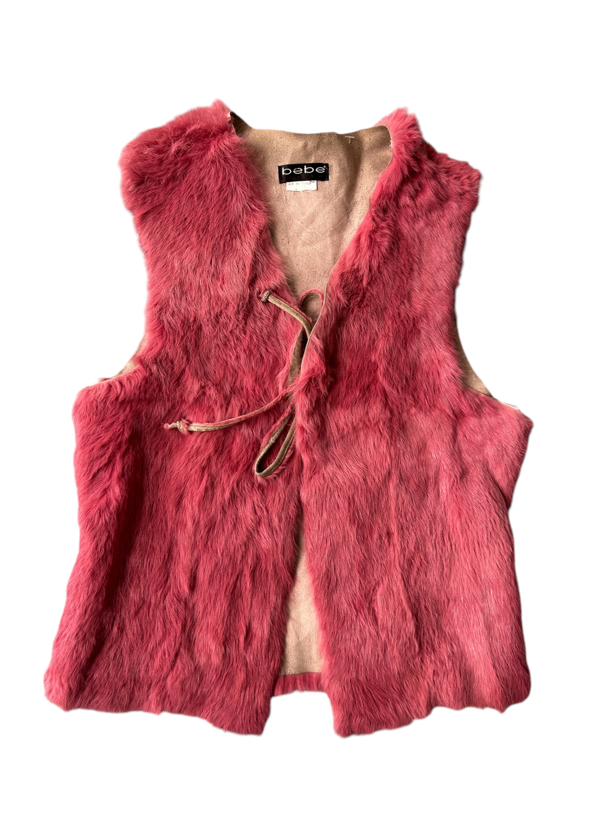 90s bebe Pink Fur Tie-Front Vest (M)