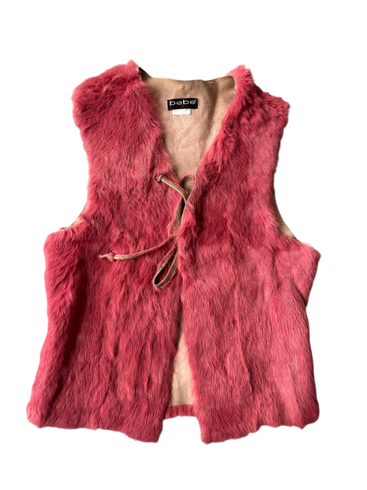 90s bebe Pink Fur Tie-Front Vest (M)