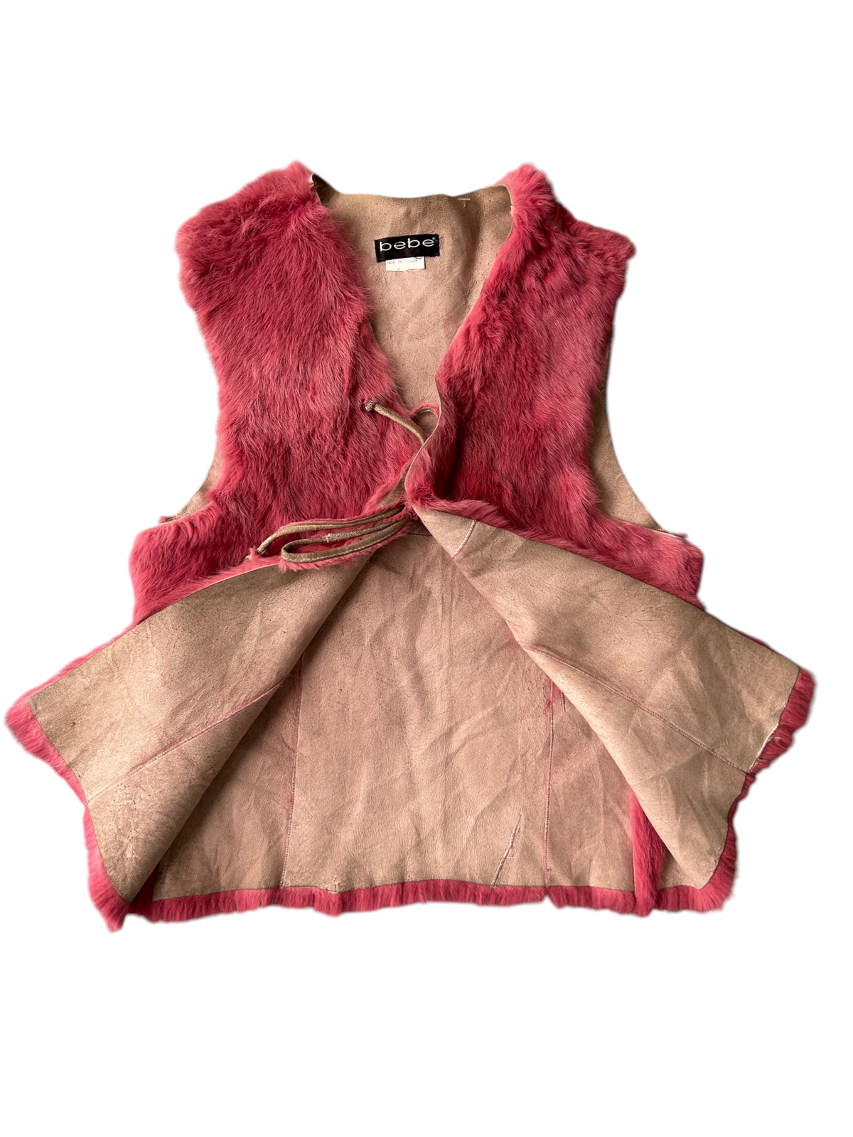 90s bebe Pink Fur Tie-Front Vest (M)