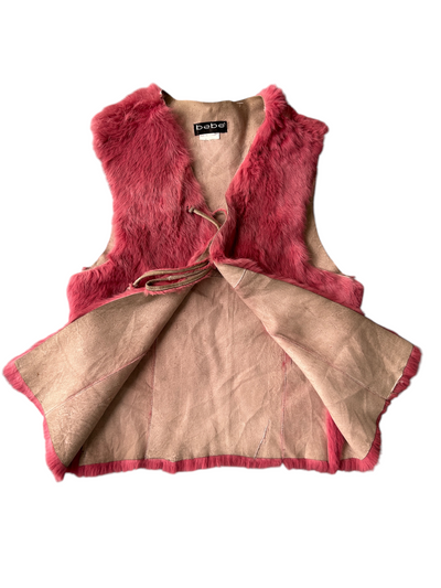 90s bebe Pink Fur Tie-Front Vest (M)
