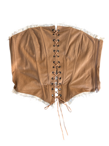 90s Tan Faux Suede Lace-Up Corset (M)