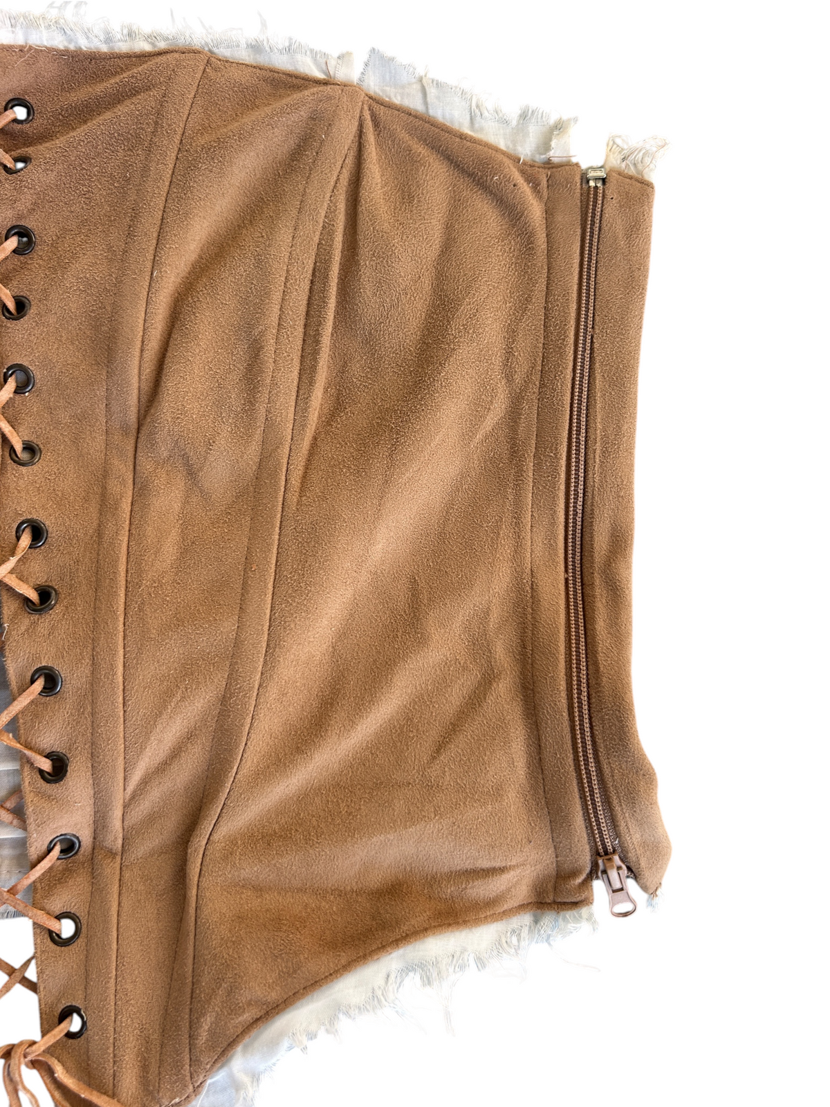 90s Tan Faux Suede Lace-Up Corset (M)