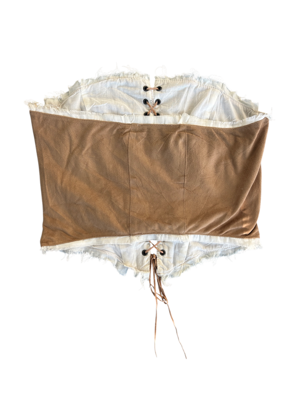 90s Tan Faux Suede Lace-Up Corset (M)