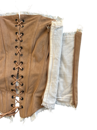 90s Tan Faux Suede Lace-Up Corset (M)