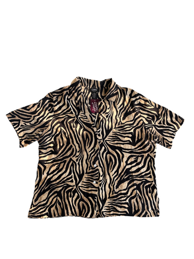 90s Silk Zebra Print Button-Up Shirt (Plus Size)