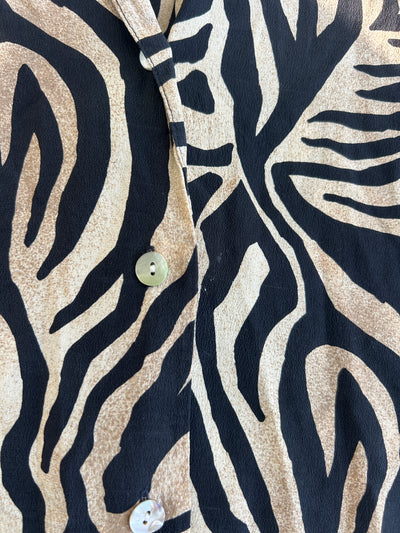 90s Silk Zebra Print Button-Up Shirt (Plus Size)