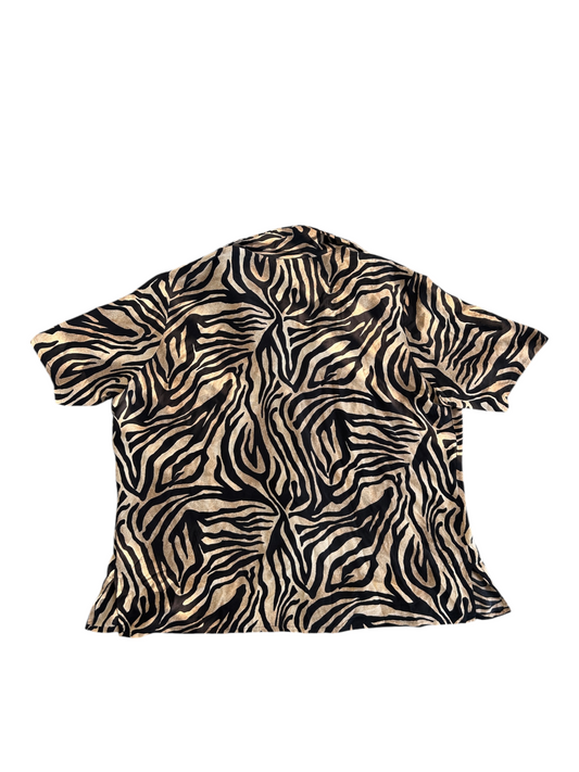 90s Silk Zebra Print Button-Up Shirt (Plus Size)