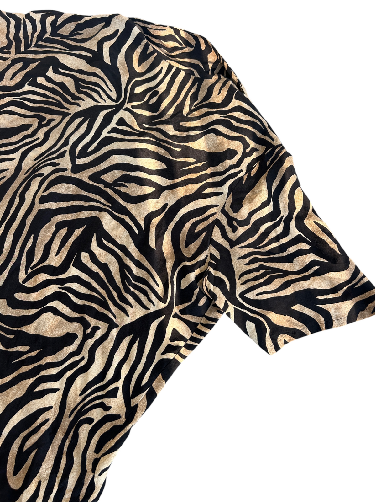 90s Silk Zebra Print Button-Up Shirt (Plus Size)