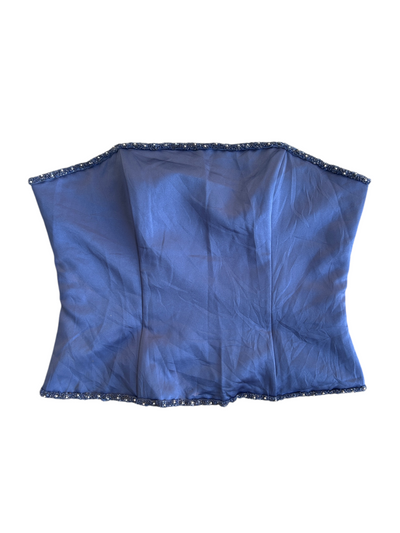 90s Blue Satin Beaded Strapless Top (L)