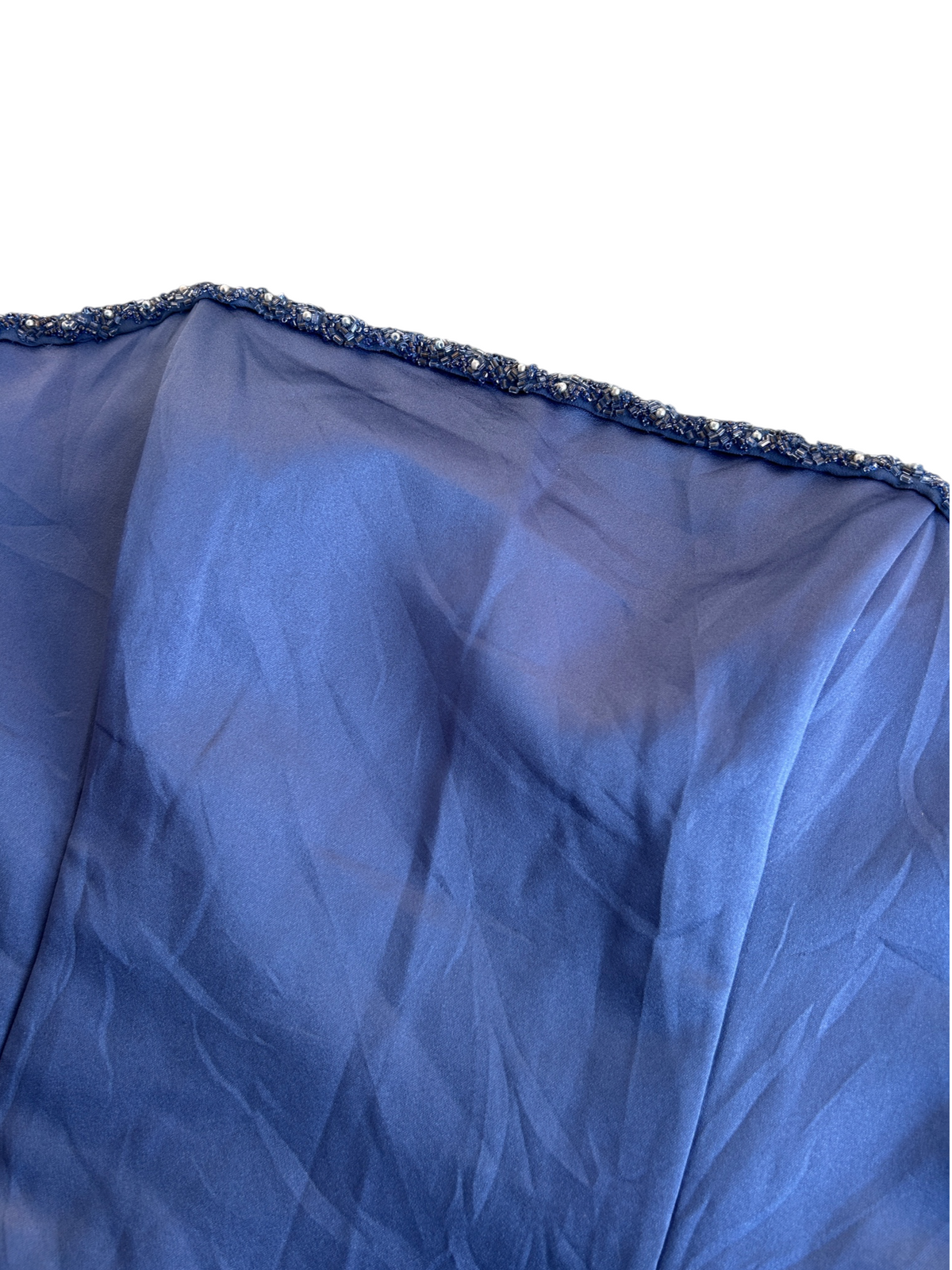 90s Blue Satin Beaded Strapless Top (L)