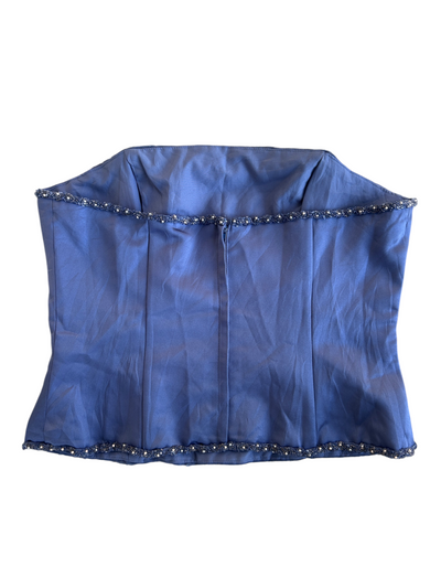 90s Blue Satin Beaded Strapless Top (L)