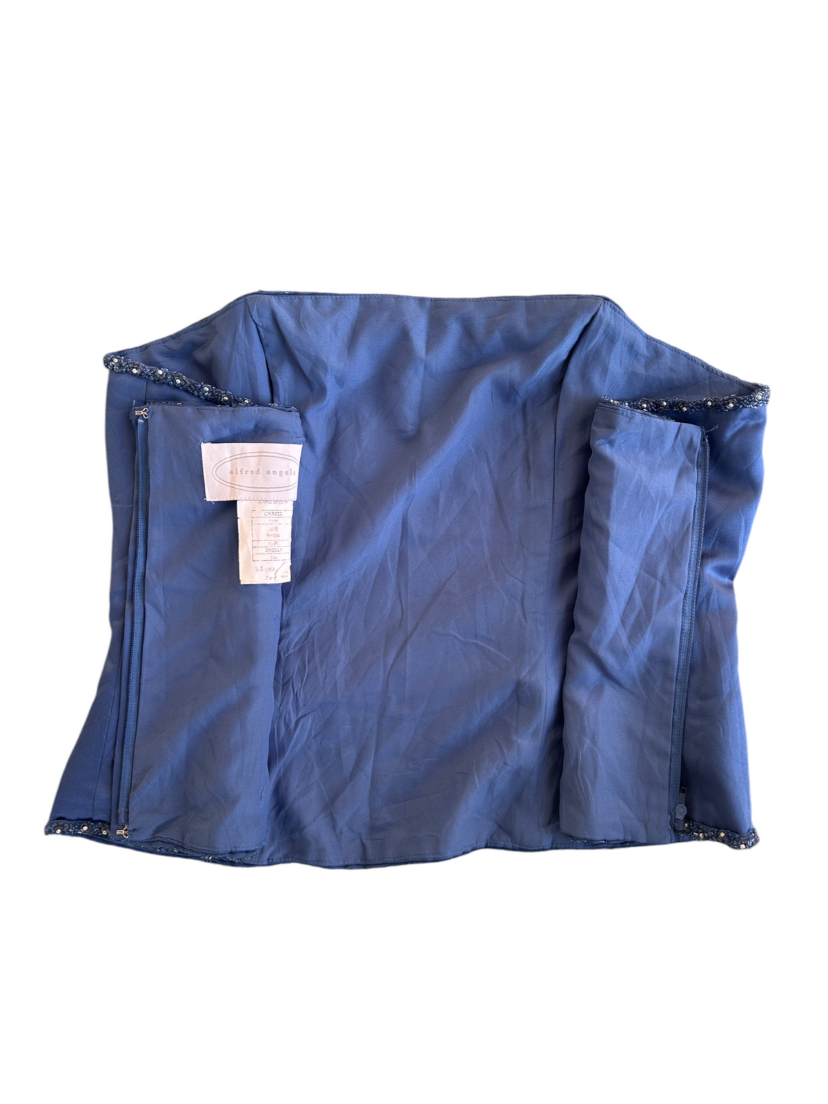 90s Blue Satin Beaded Strapless Top (L)