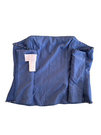 90s Blue Satin Beaded Strapless Top (L)