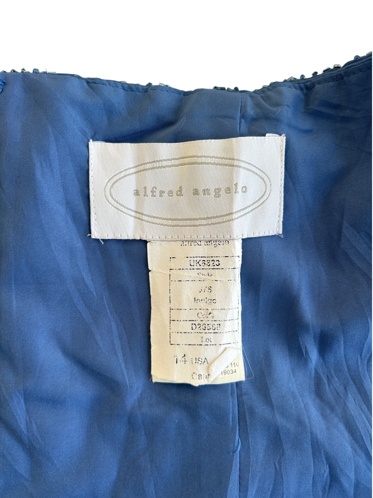 90s Blue Satin Beaded Strapless Top (L)