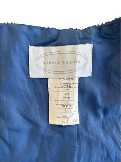 90s Blue Satin Beaded Strapless Top (L)