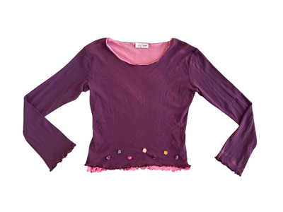 90s Purple Mesh Top with Floral Gem Detail (L)