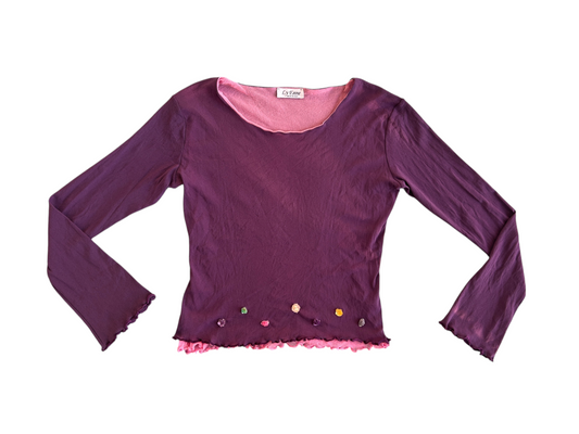 90s Purple Mesh Top with Floral Gem Detail (L)
