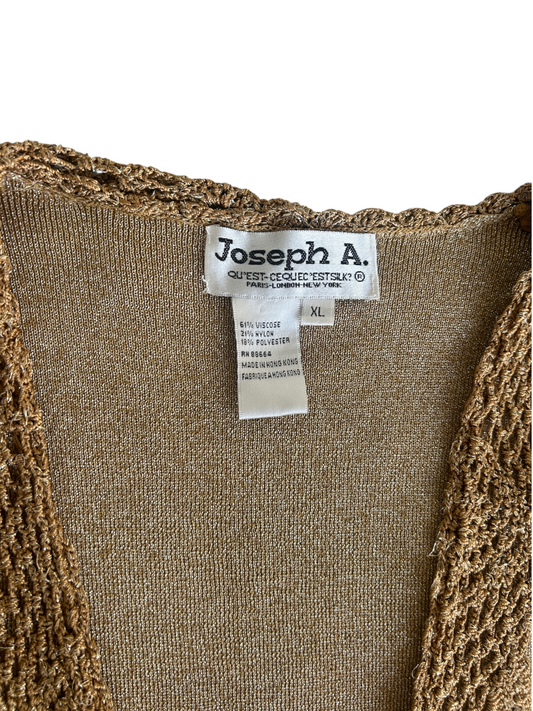 90s Joseph A. Metallic Gold Crochet-Trim Cardigan (XL)