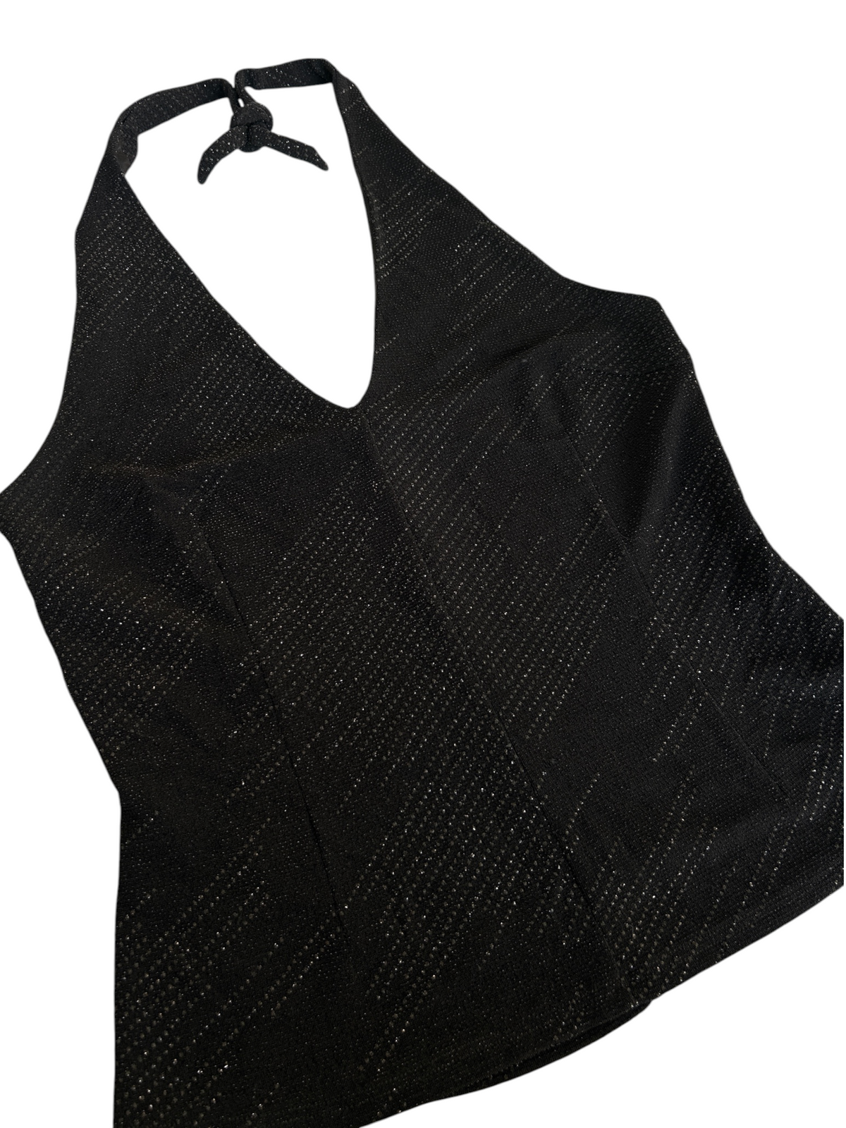 90s Black Metallic Pinstripe Halter Top (L)