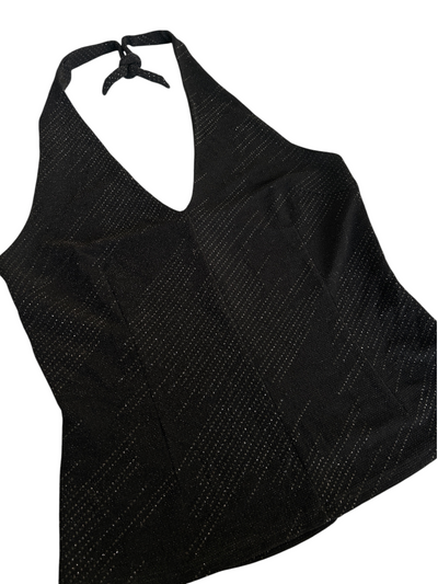 90s Black Metallic Pinstripe Halter Top (L)