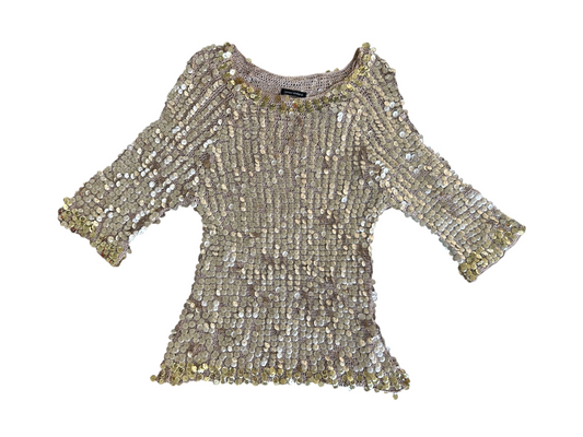 Y2k Gold Knit Sequin Tunic Dress (M)