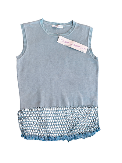 70s Camille Morgan Light Blue Beaded Knit Two-Piece Set -- New with Tags (M)