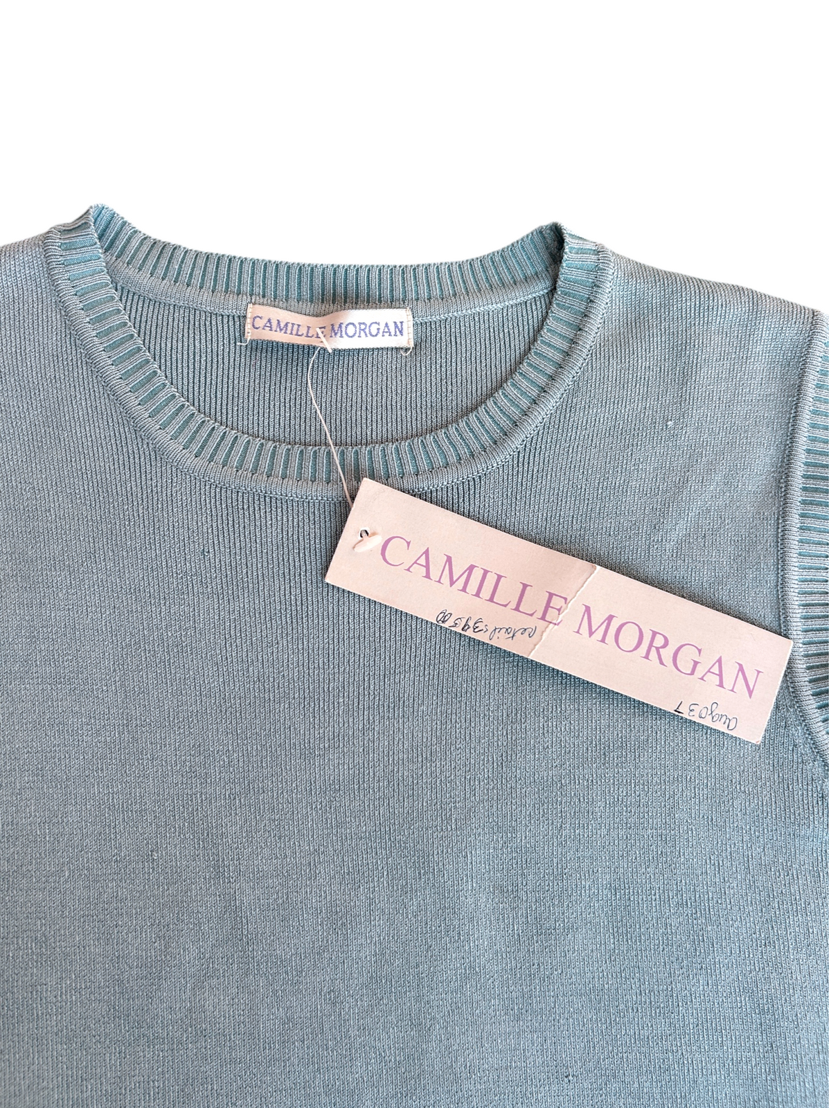 70s Camille Morgan Light Blue Beaded Knit Two-Piece Set -- New with Tags (M)