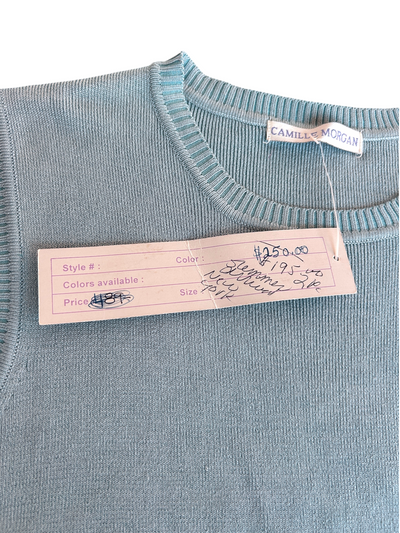 70s Camille Morgan Light Blue Beaded Knit Two-Piece Set -- New with Tags (M)
