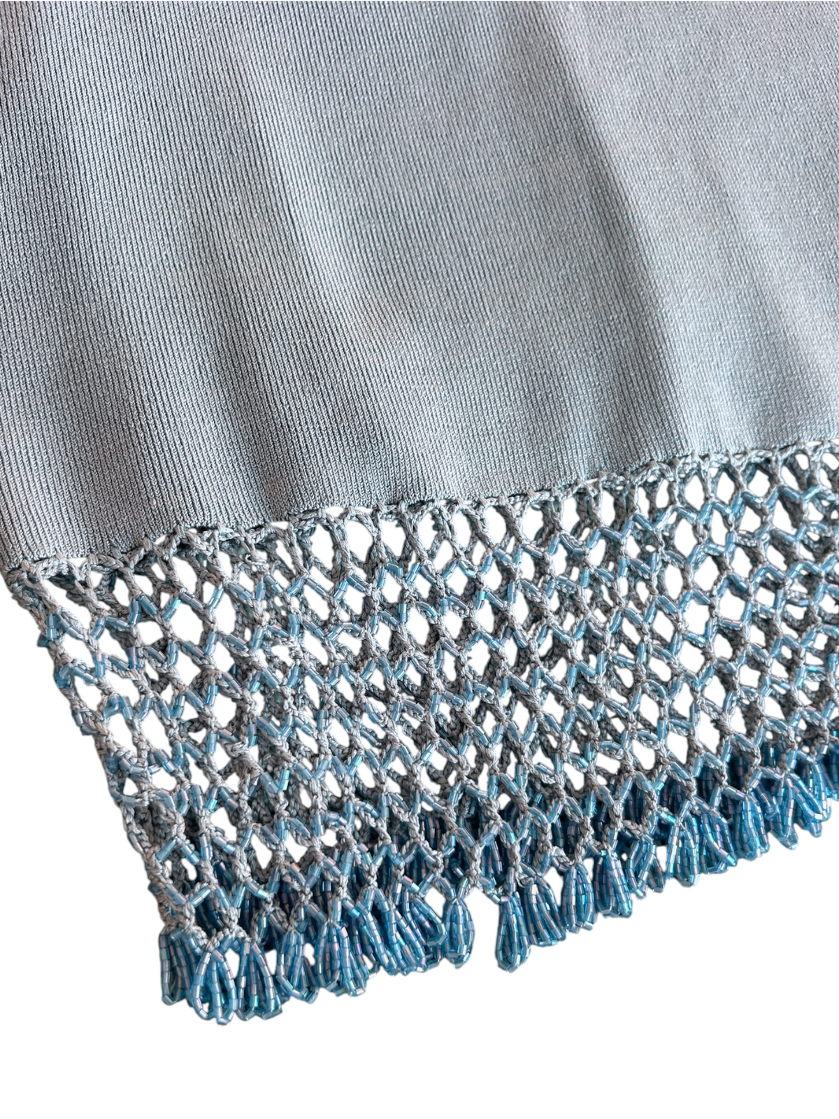 70s Camille Morgan Light Blue Beaded Knit Two-Piece Set -- New with Tags (M)