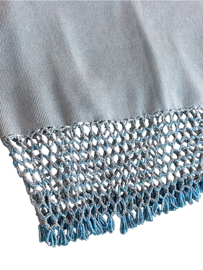 70s Camille Morgan Light Blue Beaded Knit Two-Piece Set -- New with Tags (M)